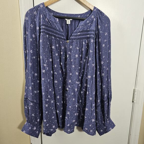 Womens Button Top 2X Purple Boho Peasant Floral Gauzy Career Office Bloomcore - Picture 1 of 7